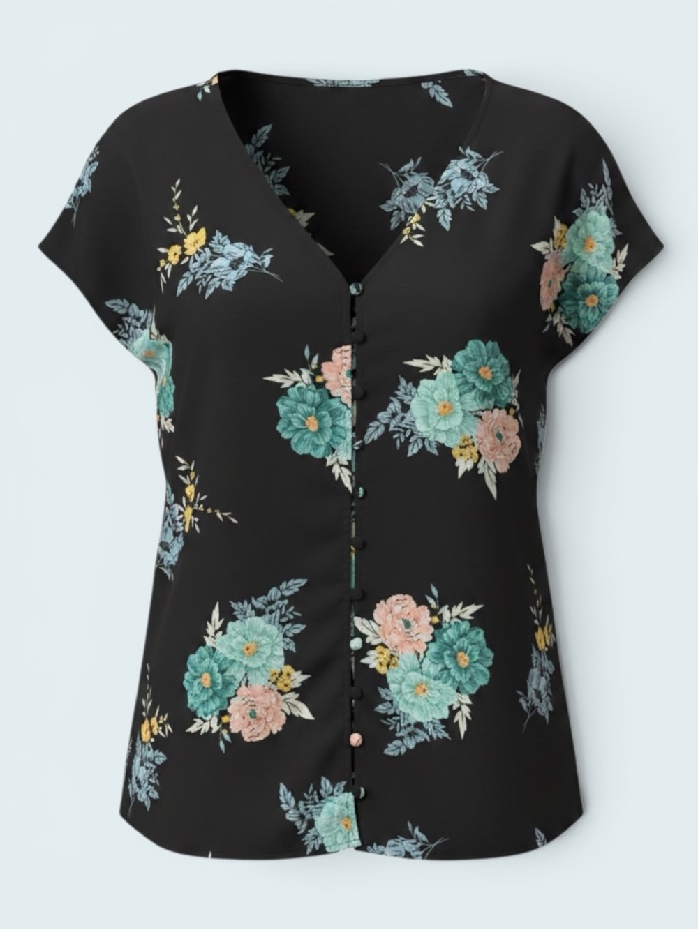 Torrid Georgette Button Front Blouse Size 2 2X Dolman Sleeve Black Floral